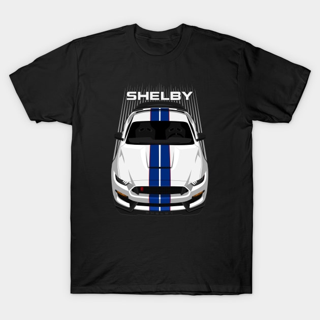 Ford Mustang Shelby GT350R 2015 - 2020 - White - Blue Stripes T-Shirt by V8social